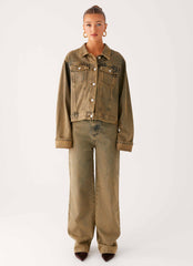 Back Again Oversized Denim Jacket - Brown Sand Wash