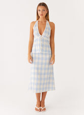 Esther Midi Skirt - Blue Check Seersucker