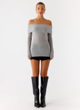 Romeo Bardot Knit Top - Grey