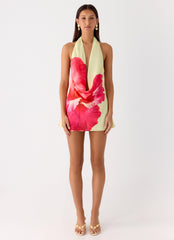 Varindra Cowl Mini Dress - Yellow Floral Spritz