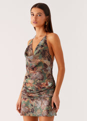 Wineweather Cowl Mini Dress - Vintage Blossom