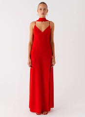 Yorke Scarf Maxi Dress - Raspberry Red