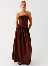 Yuna Drop Waist Maxi Dress - Chocolate