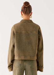 Back Again Oversized Denim Jacket - Brown Sand Wash