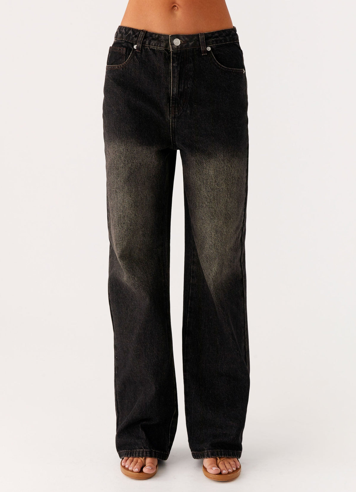 Back Again Straight Leg Denim Jeans - Acid Charcoal