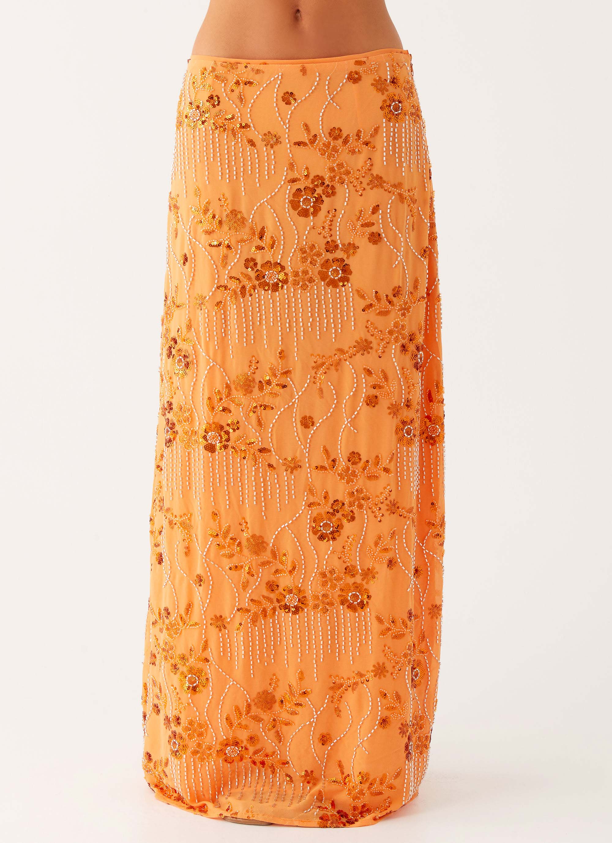 Corinna Low Rise Sequin Maxi Skirt - Orange