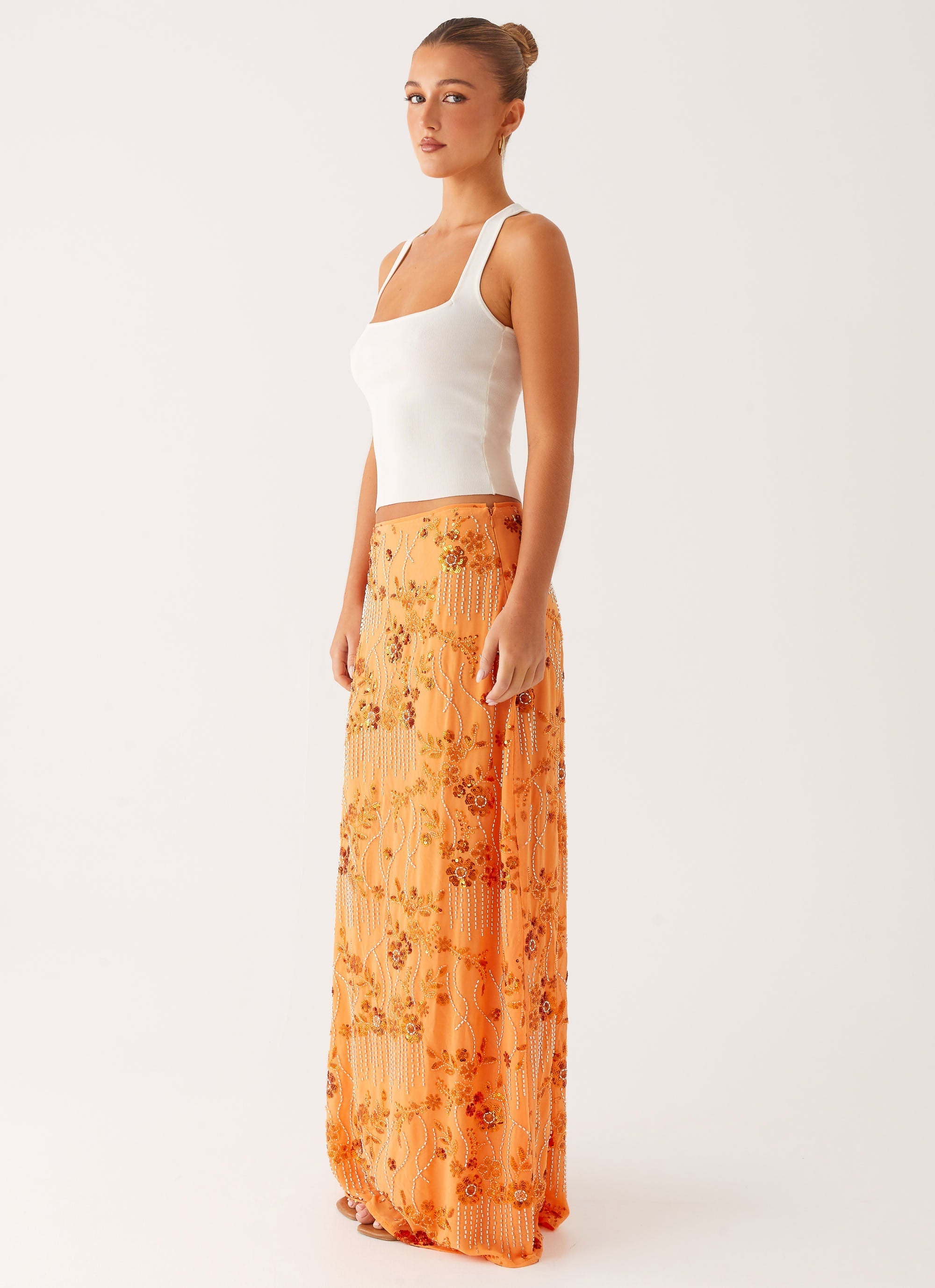 Corinna Low Rise Sequin Maxi Skirt - Orange