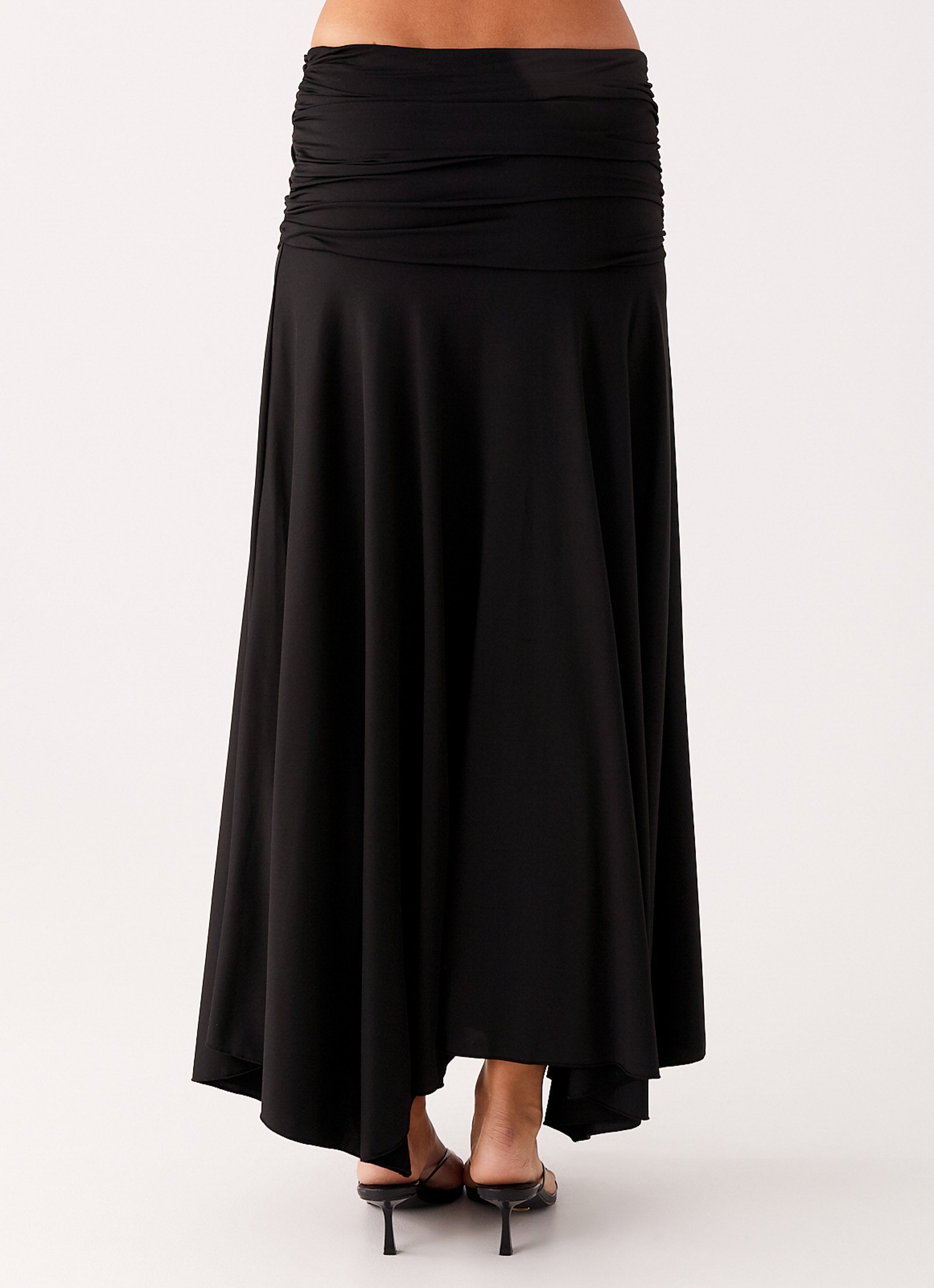 Liana Ruched Maxi Skirt - Black