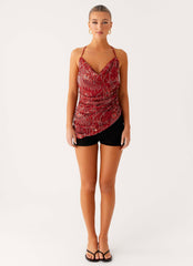 Lost In The Tide Beaded Top - Rust