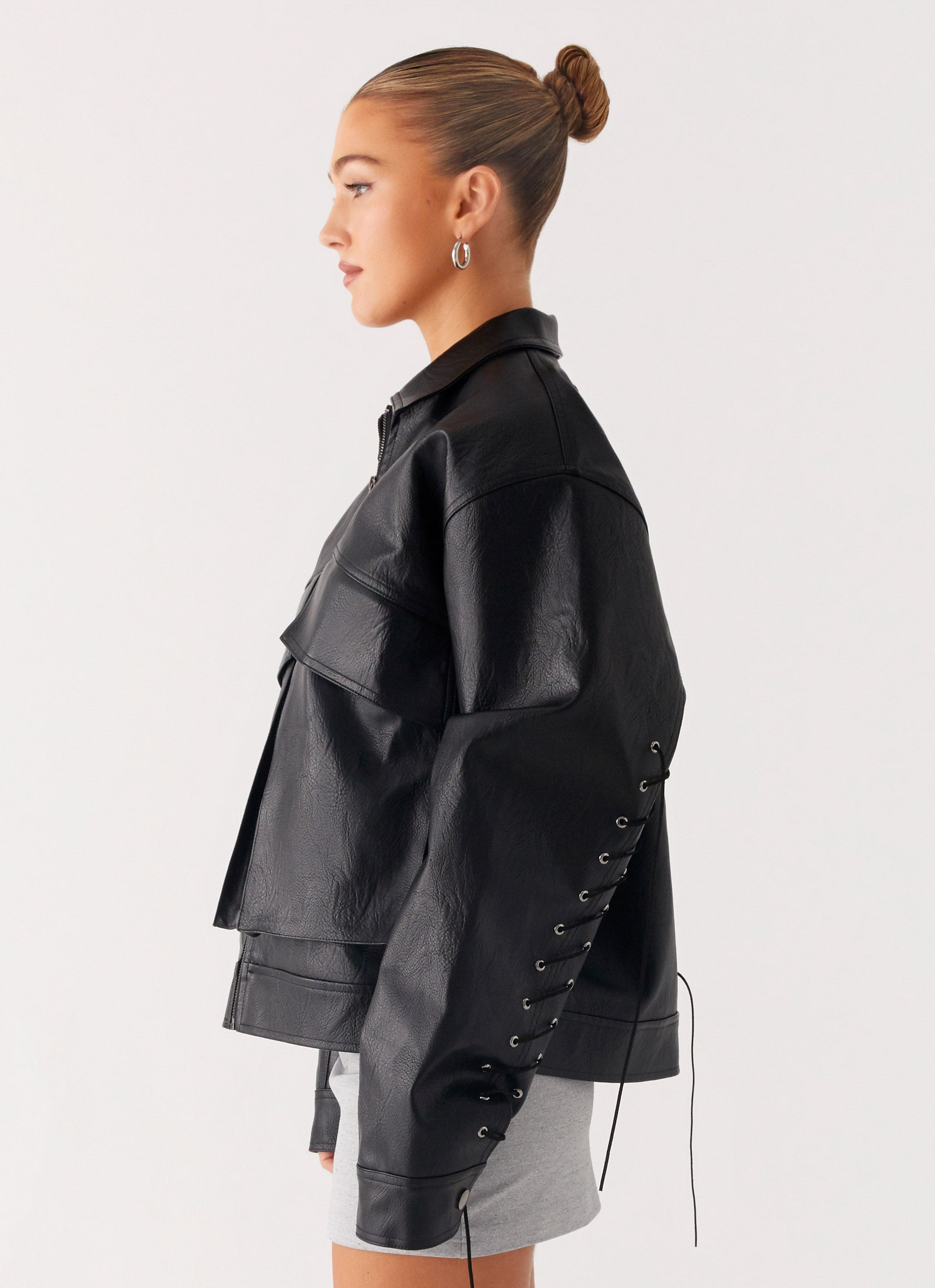 Lula Tassle Faux Leather Bomber Jacket - Black
