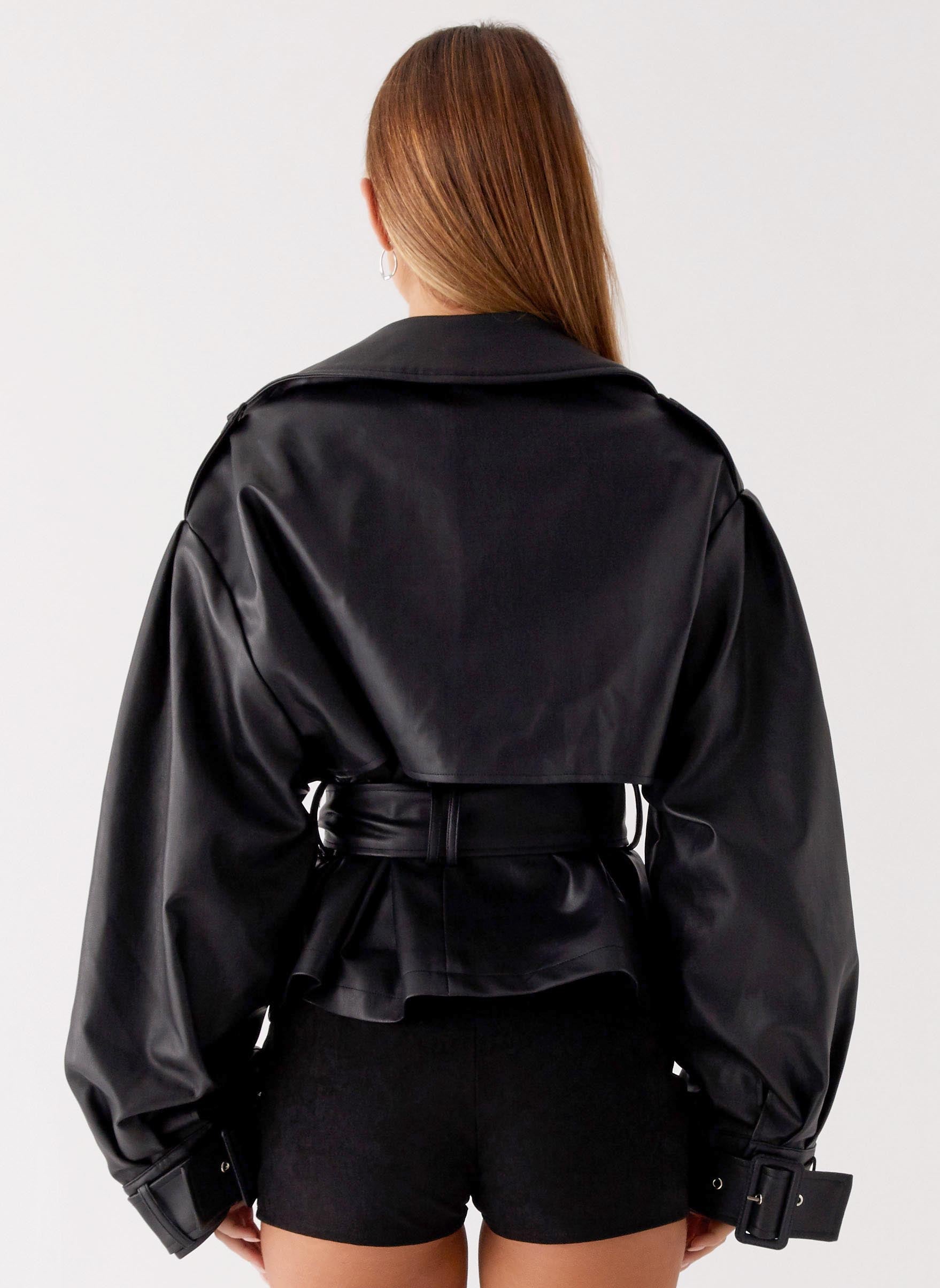 Midtown Faux Leather Trench - Black