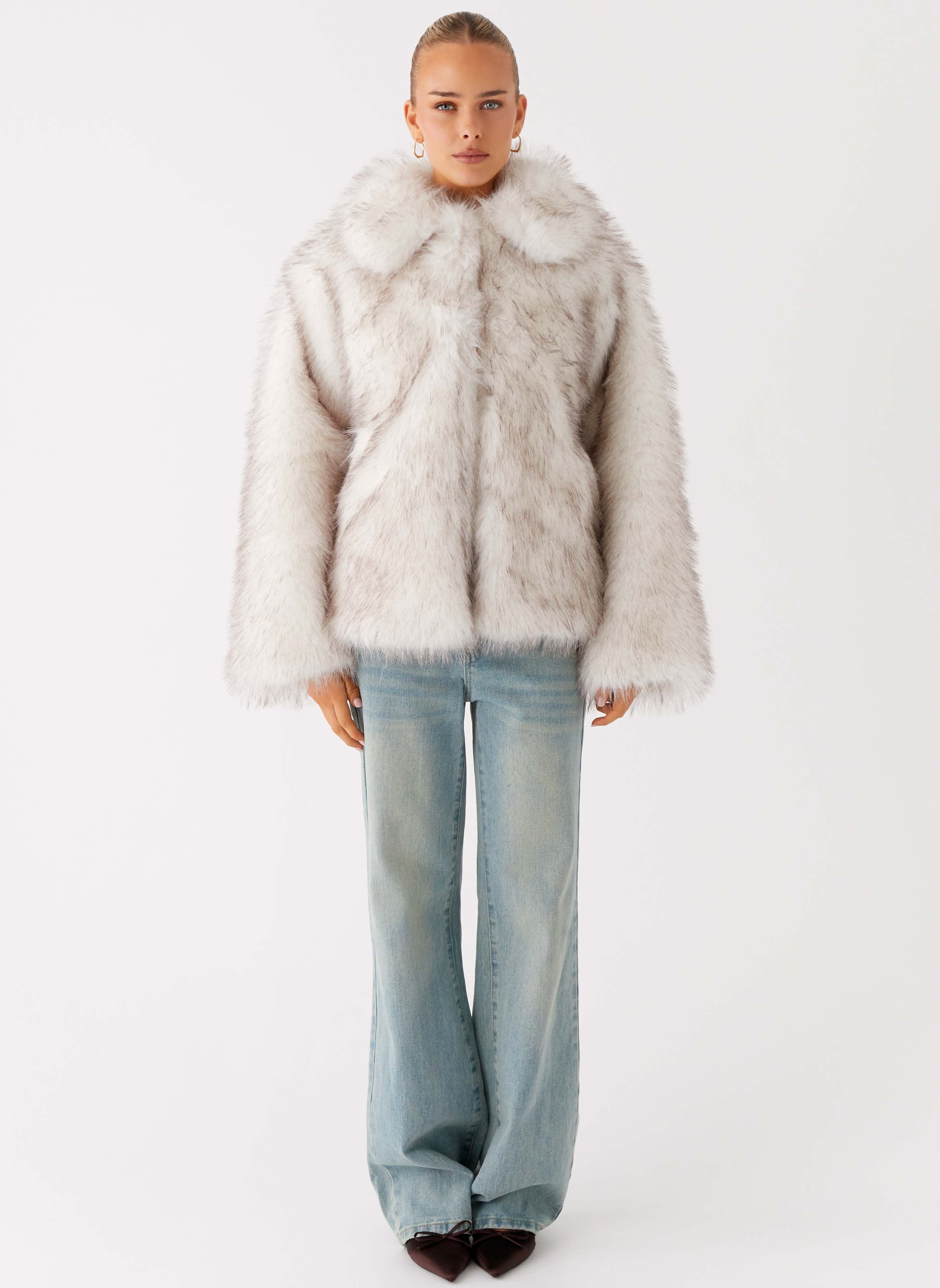 Novera Faux Fur Jacket - White Grey