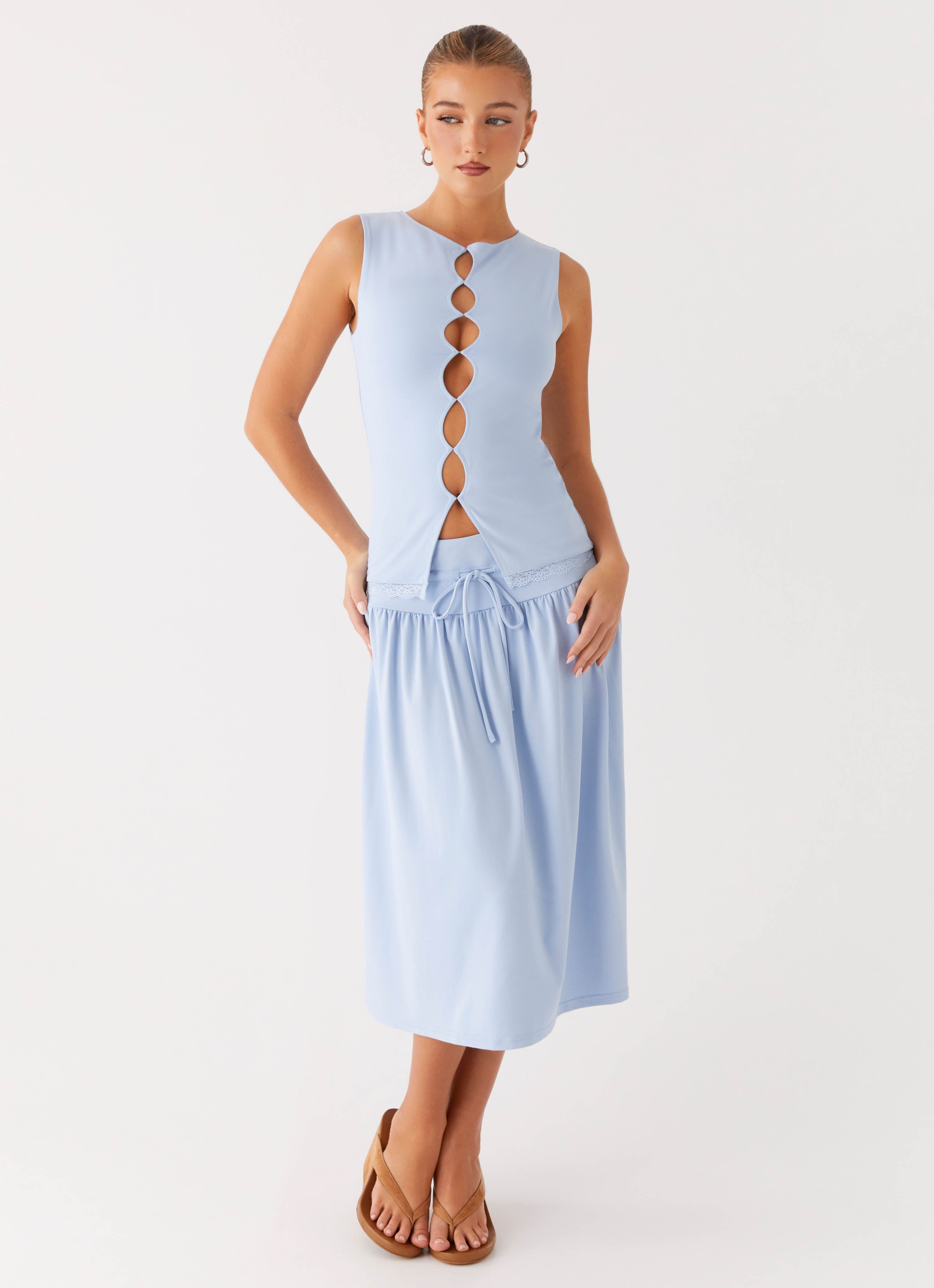 Silver Tides Midi Skirt - Blue