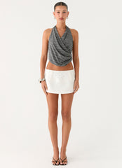 Vassy Halter Top - Grey Marle Stripe