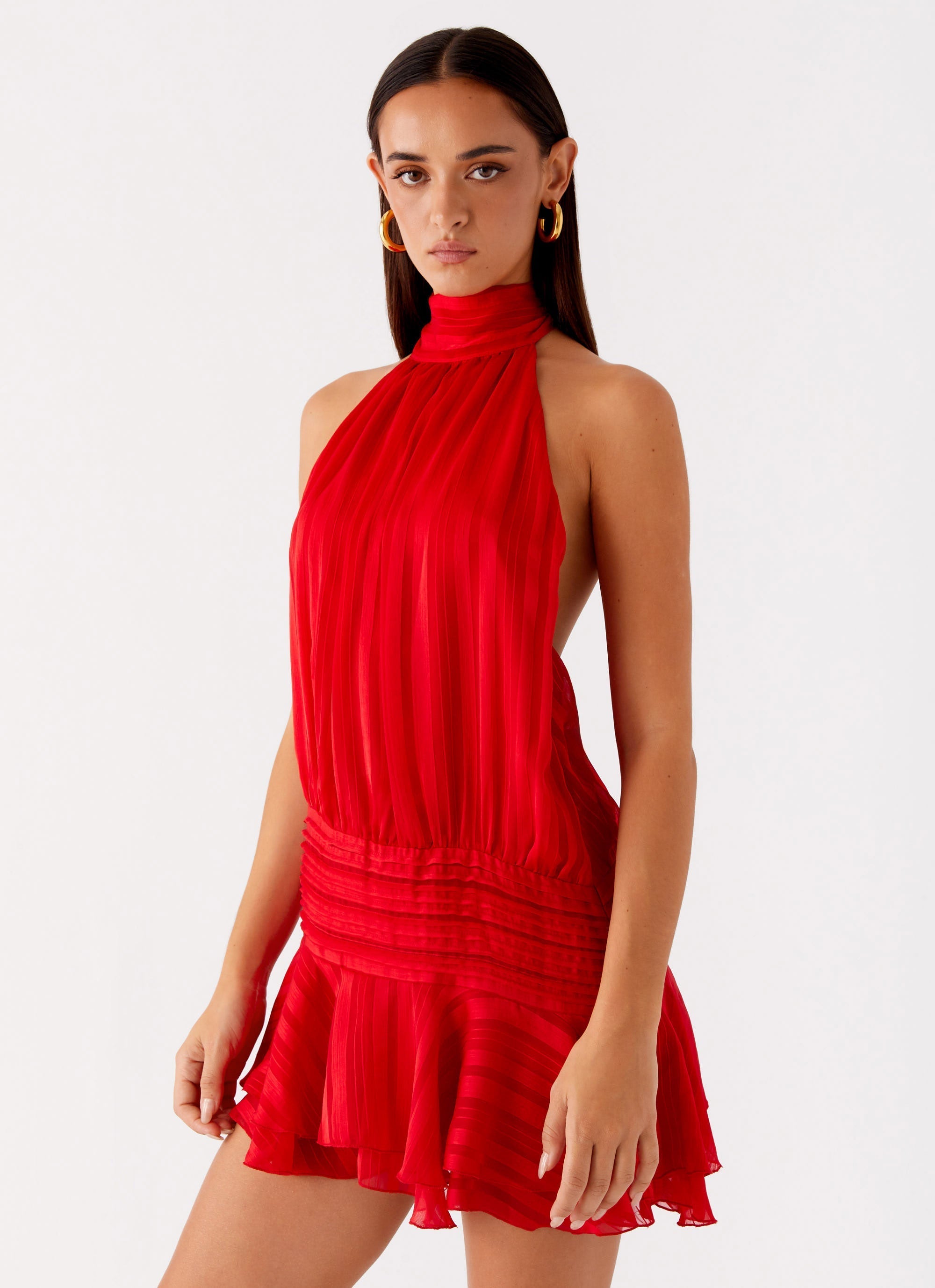Willow Chiffon Mini Dress - Red